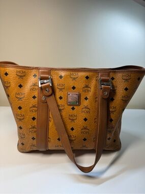 MCM Vintage Cognac Visetos Large Tote Bag